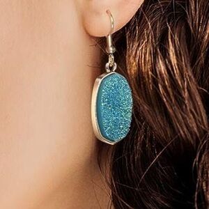 TEARDROP Druse Crystal Drop Dangle Earrings for Women Girls Cubic Zirconia